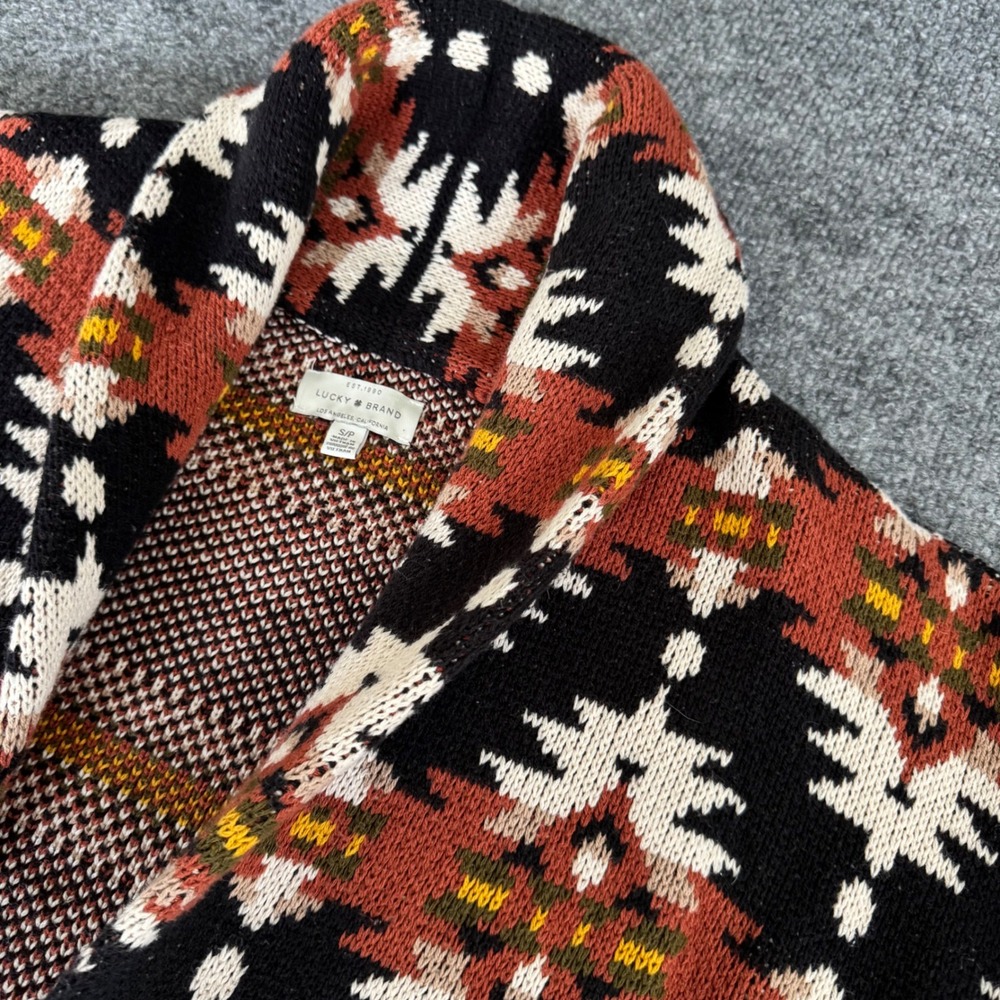 Lucky Brand Cardigan Women Small Aztec Southwestern Knit Shawl Collar Multi